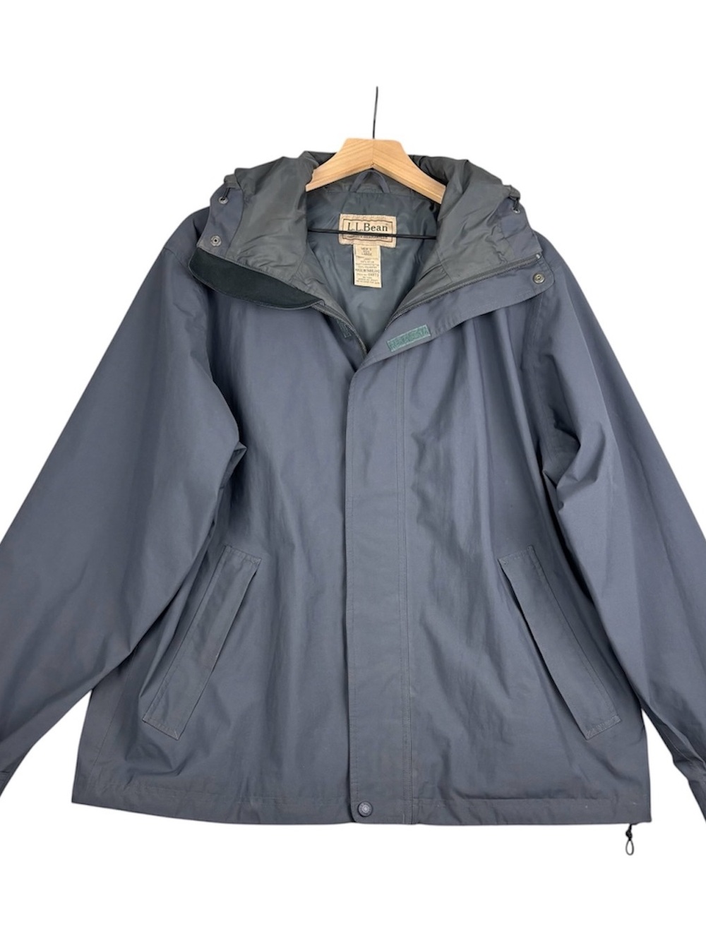 LL Bean Jacket Mens Large Blue Rain Windbreaker Hooded Full Zip Hiking Outdoors